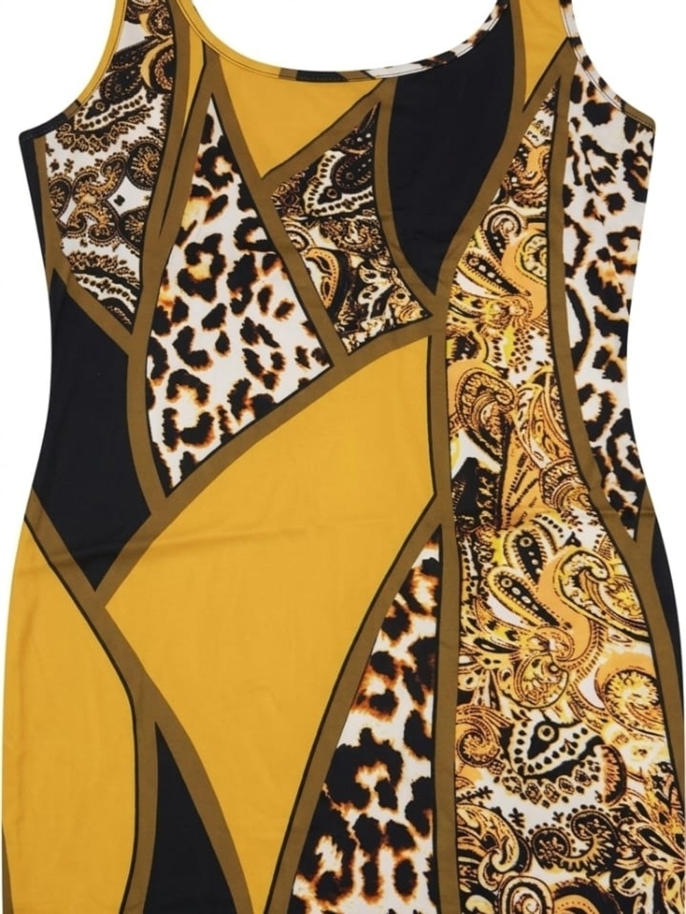 Mustard Yellow Patterned Midi Bodycon Dress - Picture 4 of 4